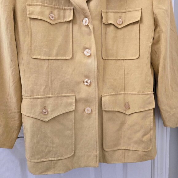 Vtg Silk Lore Blazer Jacket Medium Butterscotch Tan Safari Utility Retro Silk - Picture 11 of 14